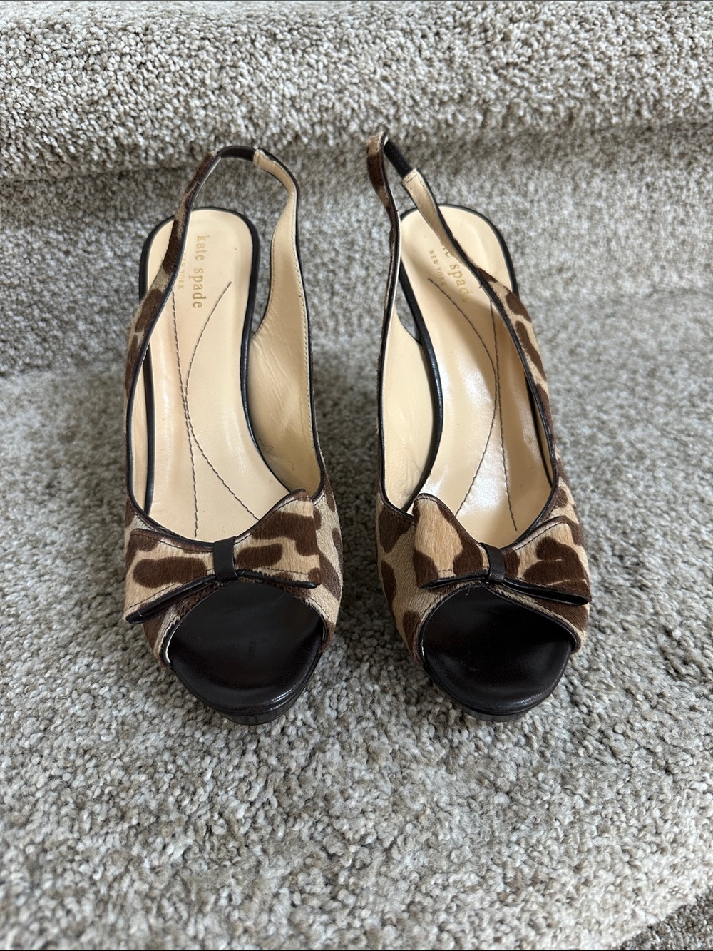 kate spade Brown Leopard Print Peep-Toe Slingback Heels